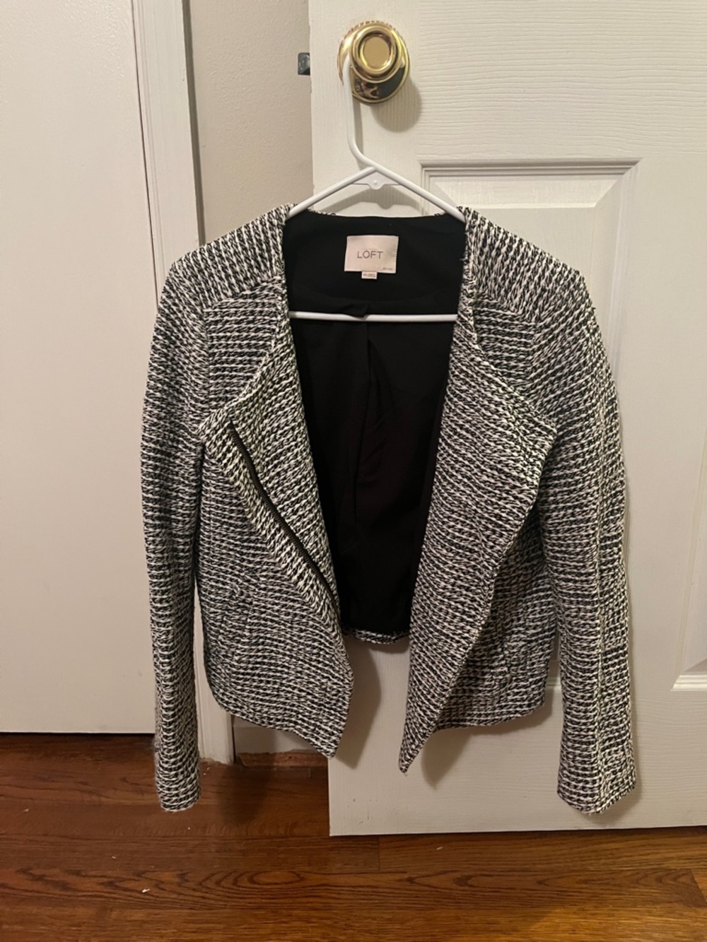 LOFT Black and White Tweed Zip-Front Women's Blazer